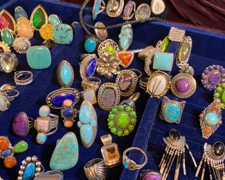 Turquoise ring collection, Coral rings, black onyx