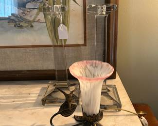 small hummingbird and floral lamp