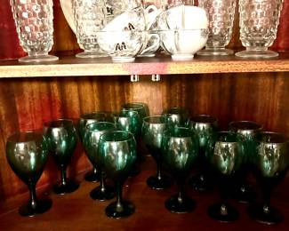 vintage green wine/water glasses 