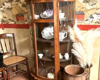 bow front display cabinet with lead glass 