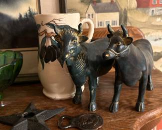 Set of cows, pottery pitcher 