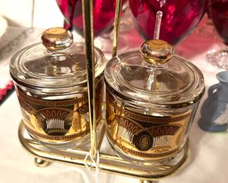 gold and glass olive and onion bar server 