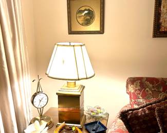 brass lamp ( very nice) vintage ashtrays, murano glass 