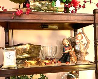 brass planter, Bulova clock 