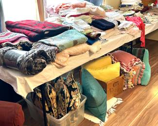 lots of throws and linens, towels