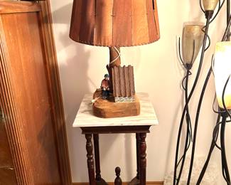 Vintage Caron wood carving lamp 