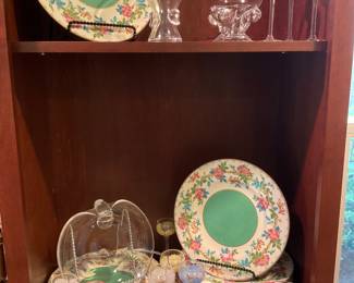 Wedgewood, Vintage Wedgwood, England Floral Green Center,  10 Dinner Plates 10 1/2"d w1083, Steuben Glass 