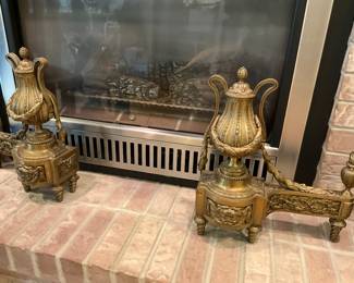 Antique, Brass Andirons, 