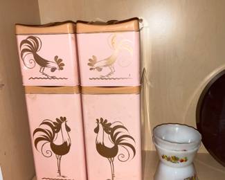Vintage, Canisters , Ransburg canisters with a rooster motif