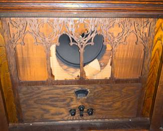Antique, Gothic,  Heavily carved wood, Tube Radio, 
