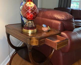 Vintage, Leather top side table, matching pair & Coffee Table