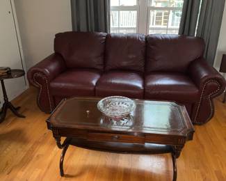 Vintage, Leather top, Coffee table, matching side tables. Leather sofa w/ Matching loveseat and Chair 