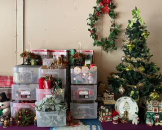 Vintage, Christmas decor, ribbon,  greenery, floral picks 