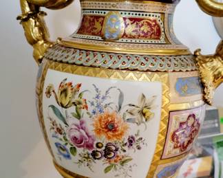 Urn, Beidemeyer, hand painted . Circa 1840.  Turned into lamp 