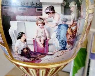 Urn, Beidemeyer, hand painted . Circa 1840.  Turned into lamp 