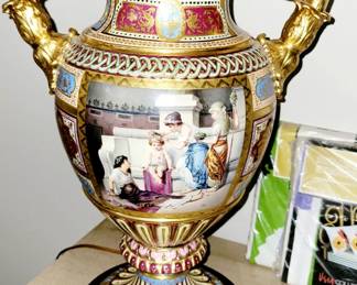 Urn, Beidemeyer, hand painted . Circa 1840.  Turned into lamp 