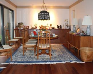 MCM Danish Teak Table & Chairs, Buffet & Dining Area Overview