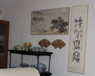 Asian Dishes and Chinese Framed Art