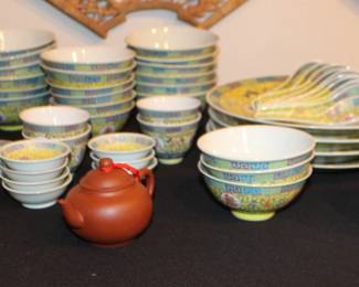  Asian Dishware Mun Shou Yellow & Clay Tea Pot 