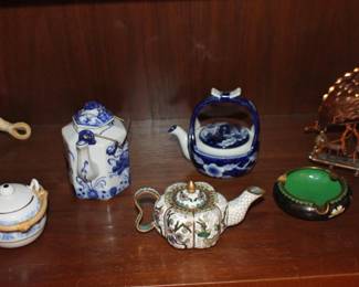 Cloisonne Tea Pots, Copper Small Decorator Ships, Rice Bowl, Ashtrays