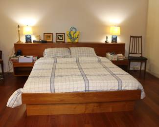 MCM Danish Bed with Night Stands, Lamps, Chairs