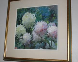 Framed Floral Art- stamped Asian art CLOSE UP