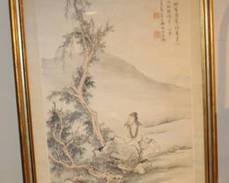 Mountain Scene Framed Asian Art Silk Screen