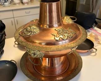 Copper Charcoal Cooker with Brass