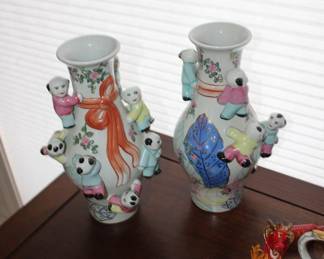 Ceramic Chinese Vases with Children