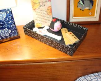 Ceramic Cross, Chinese Wood Scroll