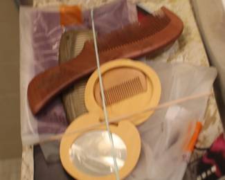 Hair Comb, Mirror in Wood Case