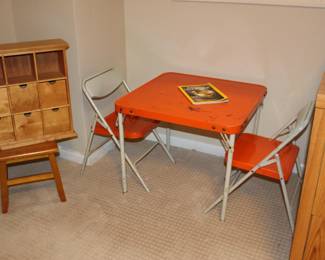Wood Display Storage Box, Childs Metal Table  Chairs