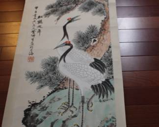 Chinese Birds on Calligraphy Scroll