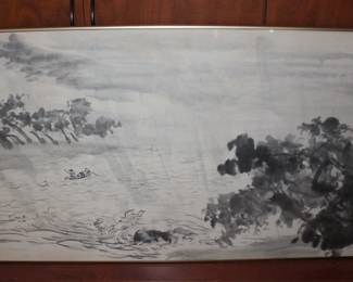 Signed Sealed Asian Art with Boat