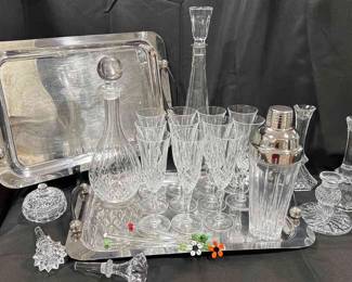 Marquis By Waterford Trays, Stoppers. Heavy Decanters. Variety Candle Sticks And Glassware.