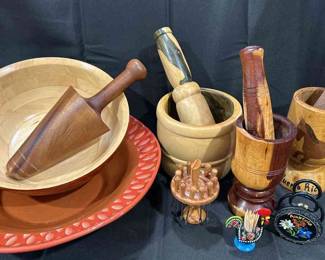 Wooden Bowl, Mortars And Pestles, Italian Ceramic XL Pasta Bowl And More