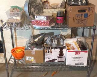 Sephra Chocolate Fountain, Baking Pans, Metal Shelving Unit, And More 