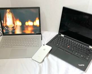 IPhone XR, Microsoft Surface Book, Lenovo ThinkPad Laptop