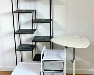 Black Metal Shelving, Rolling Storage Caddy, Bins, Table