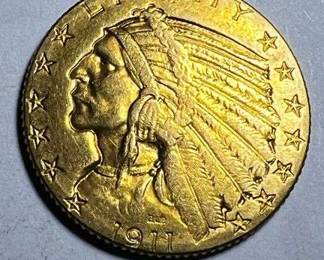 1911 $5 Indian Gold Half Eagle