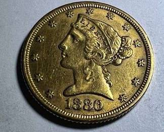1880 $5 Liberty Head Gold Half Eagle