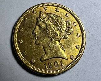 1901 $5 Liberty Head Gold Half Eagle 
