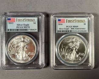 Silver Eagles First Strike PCGS Graded MS 70 & MS 69