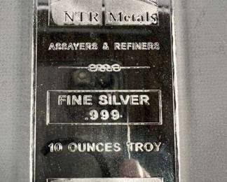 Silver Bar 10 Troy Ounces .999 Fine Silver