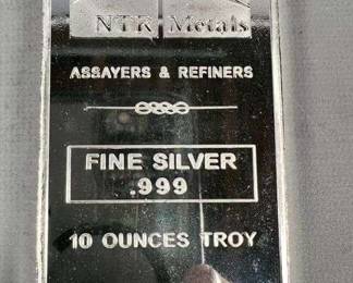Silver Bar 10 Troy Ounces .999 Fine Silver