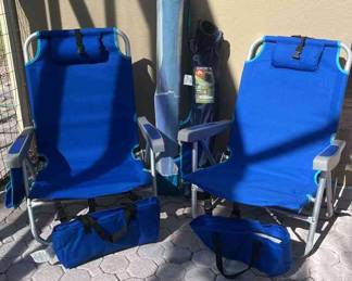 2 Beach Chairs, Umbrella, and Fold Up Chair