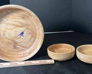 Artist Signed Handcrafted Wood Bowl From Honduras 3pc 