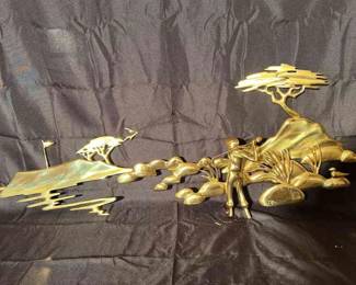 Bijan Brass Wall Art Large 3D Sculpture Pebble Beach Golf Golfer