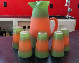 Cocktail Set by West Virginia Glass 1 Pitcher and 5 Glasses