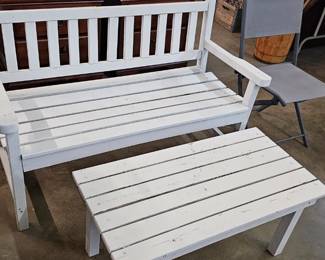 WOOD LOVESEAT AND BENCH